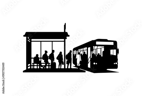 Bus Stop with Public Transport Silhouette