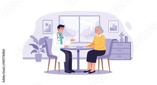 Doctor and patient consultation in a medical office, discussing health and well-being