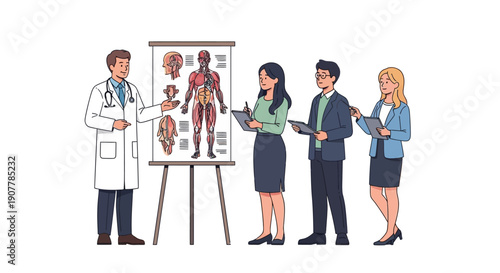 Medical Presentation Doctor Explains Human Anatomy to Colleagues in a Meeting