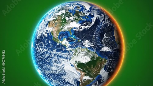 Wallpaper Mural Rotating Earth Globe with Climate Change Effect on Green Background. Torontodigital.ca