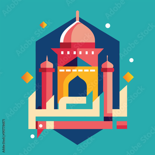 Colorful islamic mosque architecture flat vector illustration design