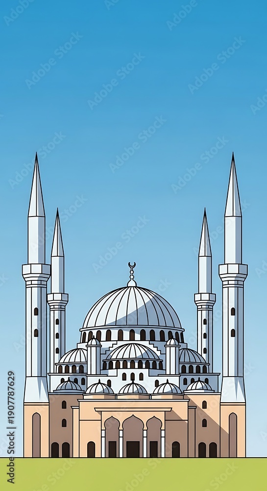 Fototapeta premium Large mosque with four minarets standing tall.