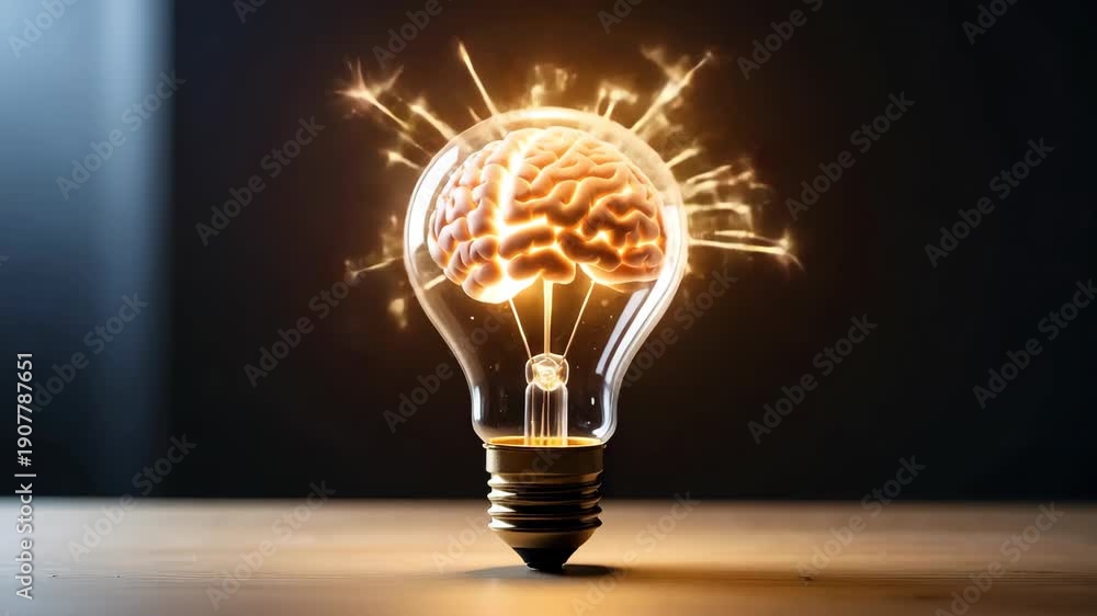 custom made wallpaper toronto digitalGlowing Brain Inside Light Bulb with Sparking Energy