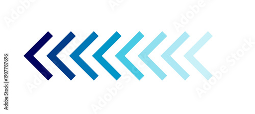 Fotografía Series of blue chevron arrows fading from dark navy to light sky blue, pointing left
