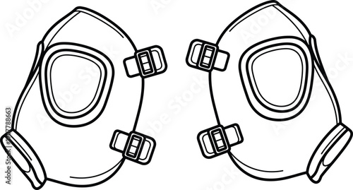 Respirator mask vector illustration set, protective face mask with filter and straps for industrial safety, PPE, and healthcare design