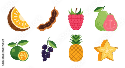 Variety of fresh fruits isolated on white