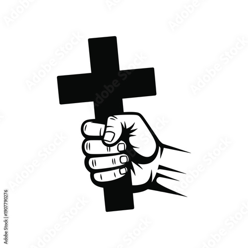 Strong Hand Grasping Christian Cross Symbol - Faith and Conviction Concept