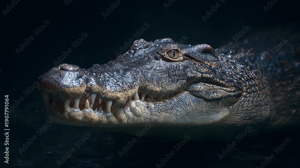 Obraz premium Close-up Profile of a Crocodiles Head with Sharp Teeth Visible.