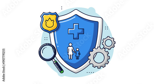 A comprehensive illustration depicting various aspects of protection and security, showcasing health, family, and property safeguards.