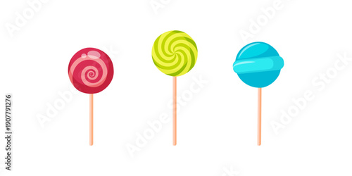 Set of colorful lollipop and sweet candy assortment for birthday party celebration kids event festive decoration joyful sugar treats display