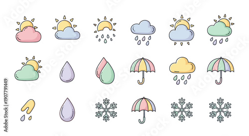 Weather icons colorful illustrations