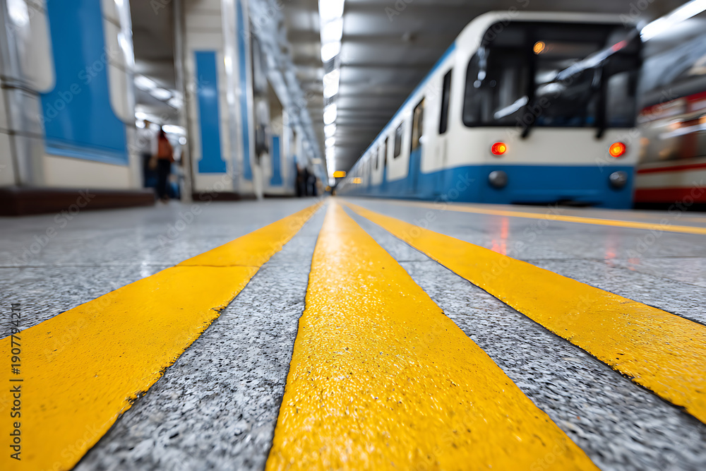 Obraz premium Subway train arriving at underground station platform