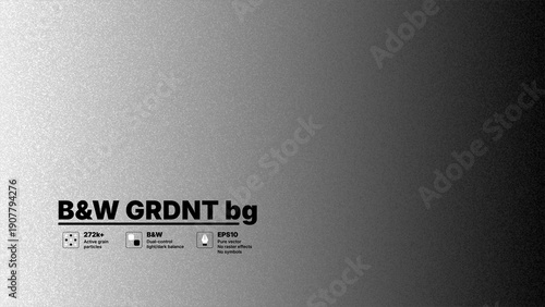 Abstract black and white noise gradient background with film grain texture. Easy editable vector illustration for design overlays, retro film effect, and monochrome grainy texture patterns.