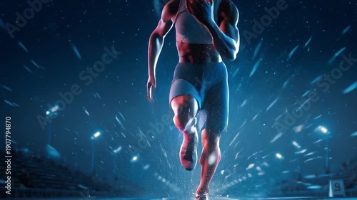 Wallpaper Mural Runner at Starting Blocks in Heavy Rain at Night Torontodigital.ca