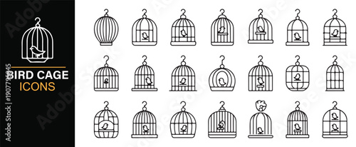 Outline bird cage symbols for decor and pet design