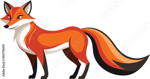 Elegant red fox illustration standing in side view profile vector graphic design