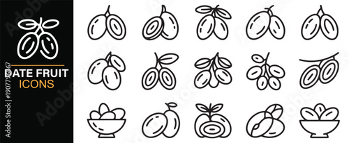 Date fruit linear icon collection for food and nutrition