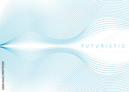 Blue minimal wavy lines abstract futuristic tech background. Vector digital design