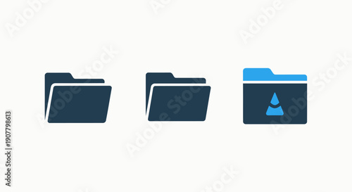 Set of folder icons representing open, closed, and secure or protected folders for digital file management and organization.