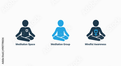 Meditating figures in lotus pose symbolizing a meditation space, group meditation, and mindful awareness for mental clarity and peace.
