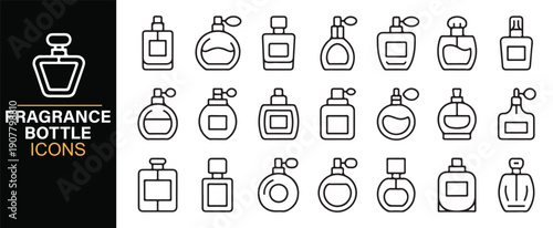 Perfume and scent bottle outline illustrations