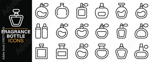 Luxury perfume bottle pictogram icons collection