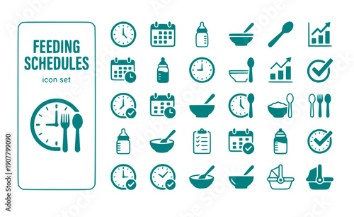 Feeding Schedules Feeding-Time Schedule-Tracker Feeding-Routine Meal-Timing Feeding-Calendar Time-Schedule Vector Icon Set - Feeding Time