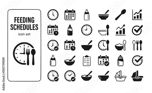 Feeding Schedules Feeding-Time Schedule-Tracker Feeding-Routine Meal-Timing Feeding-Calendar Time-Schedule Vector Icon Set - Feeding Time