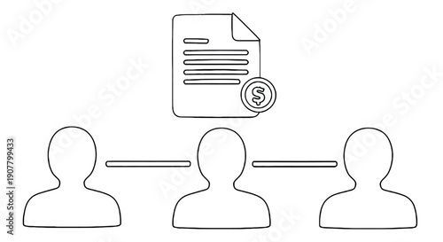 Fotografie Three outlined figures connected by lines under a document with a dollar sign