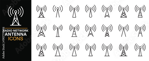 Network communication antenna outline icons for apps