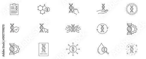 DNA genetic engineering science icons set with various symbols and illustrations