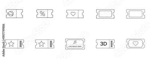 Collection of various ticket icons for events and attractions  different designs