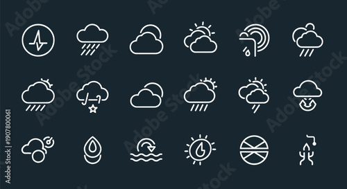 Weather icons set on dark background
