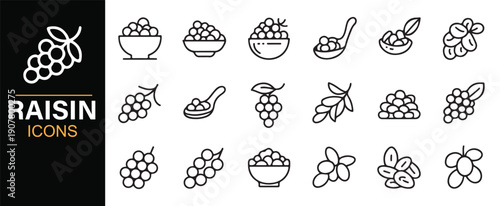 Dried fruit raisin line icons collection