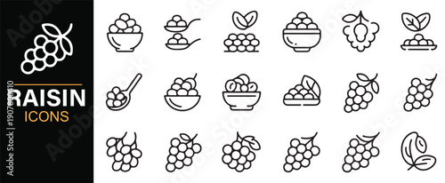 Raisin and dried grape pictogram icon pack
