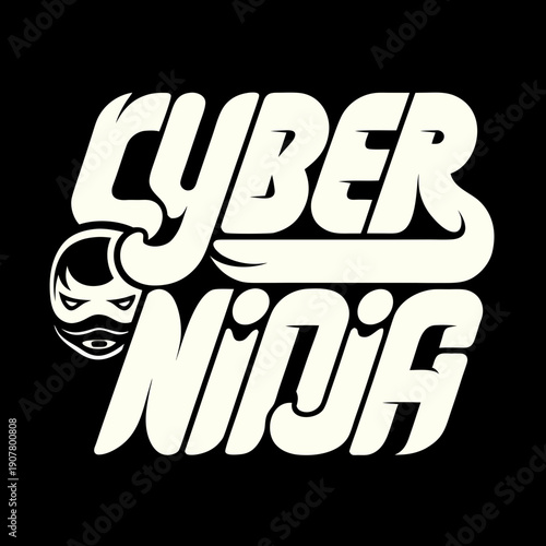 Cyber ninja logo with cartoonish face and bold text
