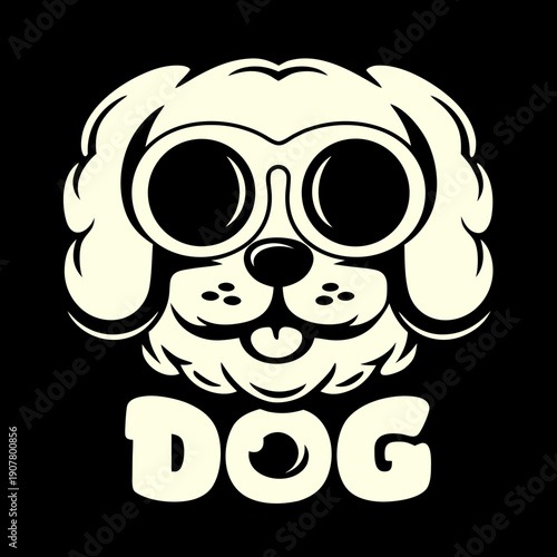 A cartoon dog wearing googles on a black background