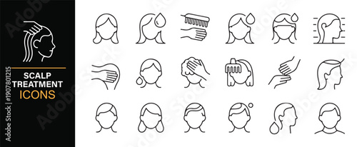 Cosmetology scalp care icon set in linear style