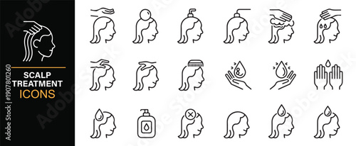Scalp and hair problem treatment outline symbols
