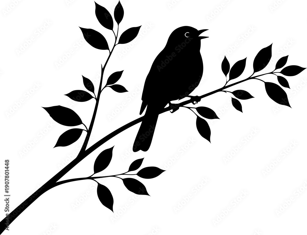 Fototapeta premium Bird branch silhouette vector illustration