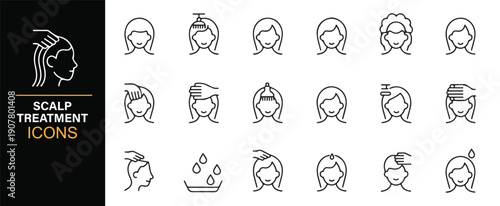 Dermatology scalp treatment icons set in outline design
