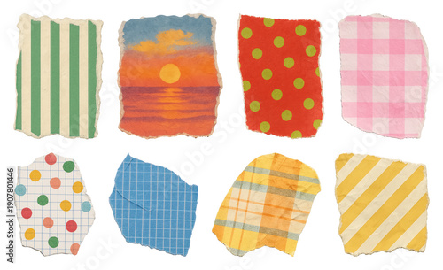 PNG Colorful torn paper patterns on transparent background