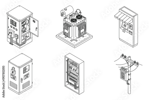 Electrical cabinet and transformer station vector illustration, power distribution