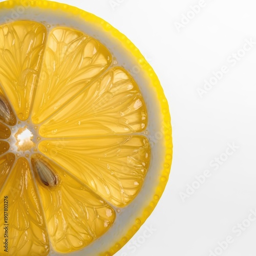 Extreme macro view emphasizing the sharp, mouth-puckering sourness of a vibrant yellow lemon slice, full of vitamin C and zest, close-up, citrus, vibrant