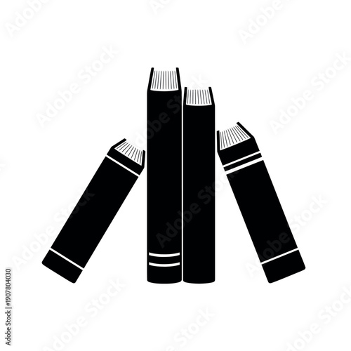 Black Silhouette of Books Standing and Leaning.