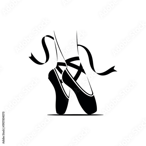 Elegant Ballet Dancer Legs in Pointe Shoes with Ribbons.