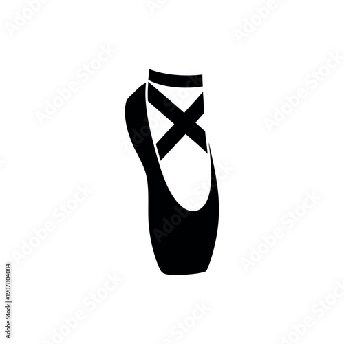Elegant Black Silhouette of a Ballet Pointe Shoe with Crisscross Ribbons.