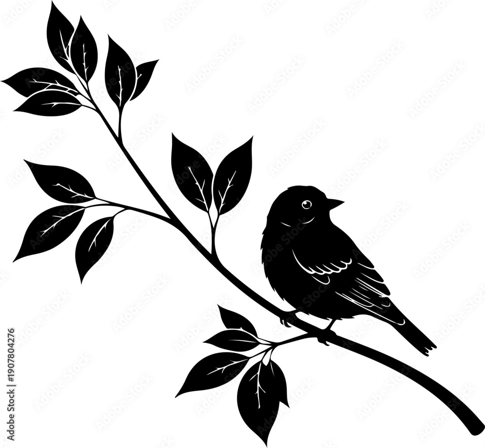 Fototapeta premium Bird branch silhouette vector illustration