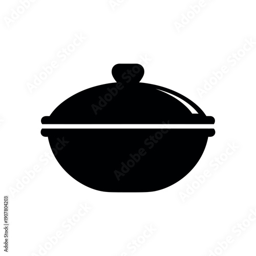 Simple black and white icon of a cooking pot with a lid.