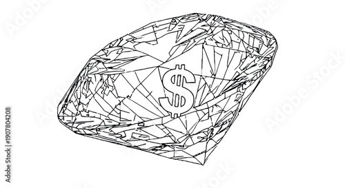 Illustration of a faceted diamond featuring a large dollar sign at its center. The image suggests themes of wealth, luxury, and value.